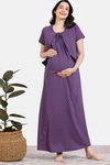Zivame Maternity Petal Dreams Knit Cotton Full Length Nightdress - Medieval Blue — thumbnail 2